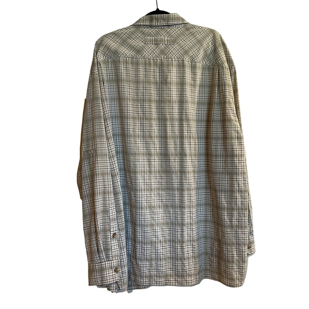 Mens Duluth Trading Co Shirt Long Sleeve Button Down Plaid Light Green Tan 2XL - Picture 2 of 4